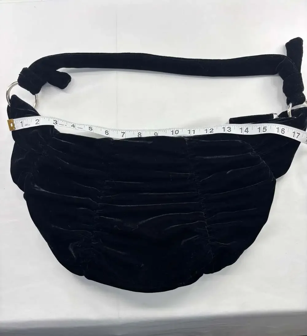 Black Velvet Hobo Shoulder Bag with Silver Rings